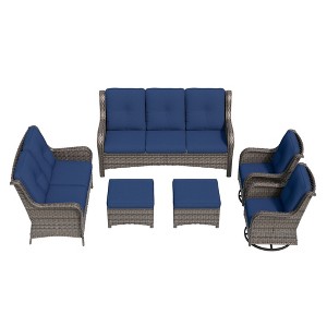 UPTION 6-Piece Wicker Outdoor Patio Conversation Set with Cushions - 1 of 4