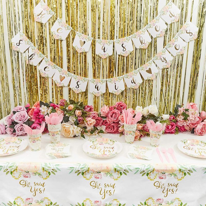 Sparkle and Bash 48-Pack Gold Foil She Said Yes Plates for Engagement Party, Bridal Shower Decorations, Bachelorette Supplies, Floral Design, 9 In, 2 of 8