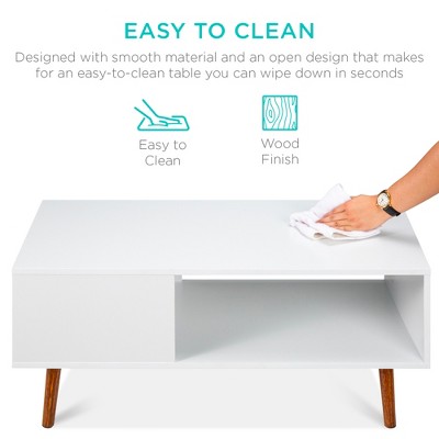 Mid-Century Modern Rectangular Coffee Table with Open Shelf - White/Brown