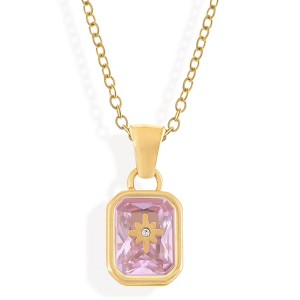 Anna-Kaci Gold Tone Pendant Necklace with Rectangular Crystal and Starburst Accent - 1 of 4