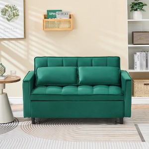 Racxily Modern Velvet Sofa, Sofa Bed, Small Loveseat Sofa with Back, with Pillow, Pockets, Living Room Furniture, 3 in 1 Convertible Sleep Sofa Bed - 1 of 4