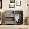 Wooden Storage Cabinet, Freestanding Wardrobe w/ 1 Hanging Rod, Side Organizer w/ 4 Drawers and Double Doors - 3 of 4