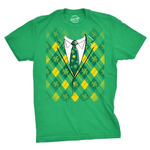 Plaid Green Tuxedo T Shirt Funny Saint Patricks Day Green Shamrock St. Paddys Tee - Crazy Dog Men's T Shirt - 1 of 4