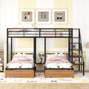 Full over Twin-Twin Triple bunk bed with drawers and staircase - 1 of 4