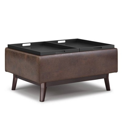 Small Ethan Tray Top Coffee Table Storage Ottoman Distressed Chestnut Brown - WyndenHall