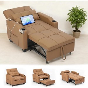 3-in-1 Convertible Sofa Bed - Pull-out sleeper with adjustable backrest, USB port, cup holders & pockets for living room. - 1 of 4