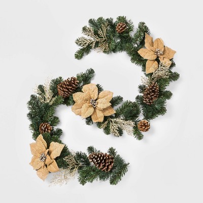 6ft Burlap Poinsettia Pine Artificial Garland - Wondershop™