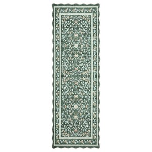 Scalloped Floral Rug Washable Non-Slip Boho Hallway Rug Soft Carpet for Kitchen, Bathroom, Laundry, Entryway - 1 of 4