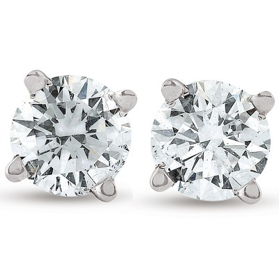 Pompeii3 1/2ct Screw Back Round Diamond Studs 14K White Gold (IJ/I2-3)