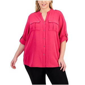 Calvin Klein Womens Textured Roll Tab Button Up Shirt - 1 of 1