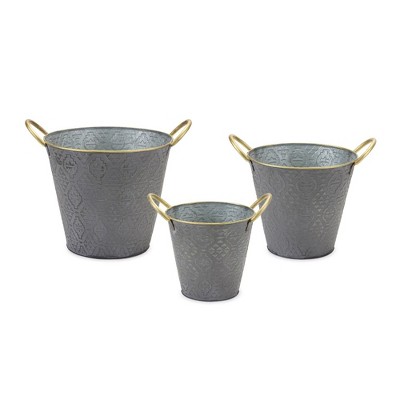 Melrose Metal Aztec Pail Planter (Set of 3)