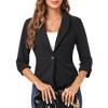 Women's 3/4 Ruched Sleeve Cropped Blazer Shawl Lapel Stylish Open Front Cardigan - 2 of 4