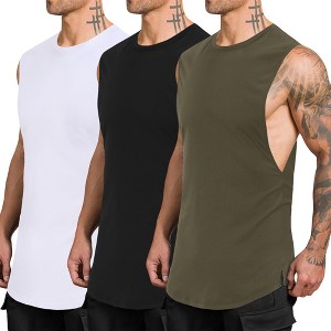 3 Pack Mens Muscle Tank Tops Quick Dry Sleeveless Cut Off Shirts Bodybuilding Gym Workout Shirt - 1 of 4