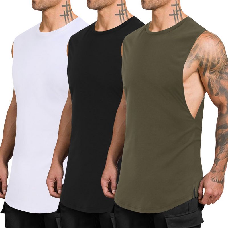 3 Pack Mens Muscle Tank Tops Quick Dry Sleeveless Cut Off Shirts Bodybuilding Gym Workout Shirt, 1 of 7
