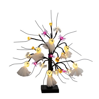 Nearly Natural 18-in Pre-Lit Artificial Halloween Ghost Dolls, Spiders, Bats & Pumpkins 24 LED Lighted Ornament Tree