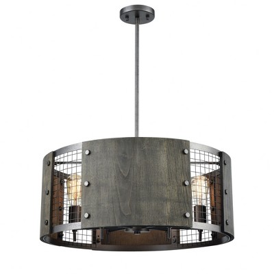 Elk Home Halstead 6 - Light Chandelier in  Ash Gray/Dark Gray Wood