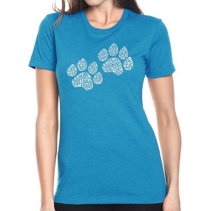 LA Pop Art Women's Premium Blend Word Art T-shirt - Woof Paw Prints - 1 of 4