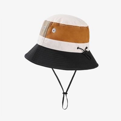 Anna-Kaci Outdoor Patchwork Bucket Hat Adjustable Chin Strap Breathable Wide Brim for Hiking Camping Travel