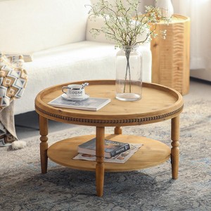 Bella Depot Rustic 31.3" Round 2-Tier Coffee Table Cocktail Table with Beaded Trim and Solid Wood Legs - 1 of 4