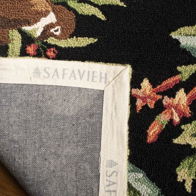 Handmade Black Floral Wool 6' x 9' Rectangular Rug