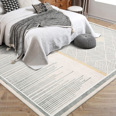 Garvee Modern Geometric Soft Area Rug,Thin Foldable Low Pile Floor Carpet,Non Slip -Stain Resistant Rug