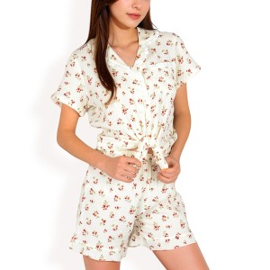 Anna-Kaci Lounge Women's Floral Print Button-Up Short Pajama Set - 1 of 4