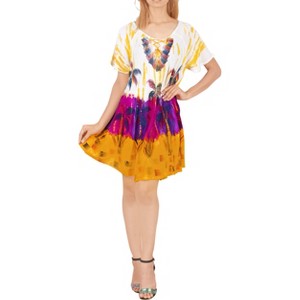 LA LEELA Women's Summer Vacation Casual Short Swing Dress Plus Size Tunics House Wear Dresses Large/X Large Orange, Tie Dye Design - 1 of 3