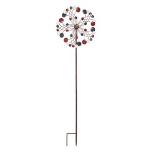Transpac Metal 36.25" Red White and Blue Spring 4th of July Patriotic Spinner Yardstake - 1 of 2