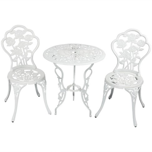 Sunnydaze Flower Design Cast Aluminum Bistro Set with Cast Iron Legs White 3pc