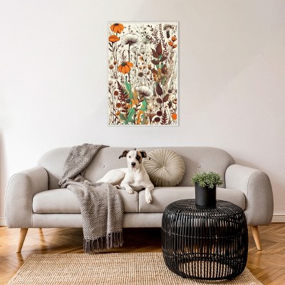 Large Beaded Perimeter Framed Canvas Wall Art in Orange and Green