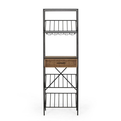 Boster Boho Industrial 21 Bottle Floor Wine Rack with Storage Natural/Black - Christopher Knight Home