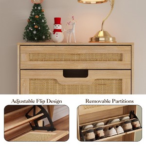 Shoe Cabinet, Shoe Storage with 3 Flip Doors, Natural Rattan Shoe Rack with Adjustable Shelf, 1 Drawer, Shoe Organizer Cabinet for Entryway - 1 of 4