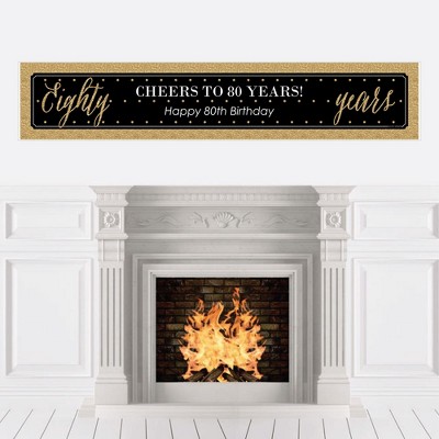 Big Dot of Happiness Chic 80th Birthday - Black and Gold - Happy Birthday Decorations Party Banner