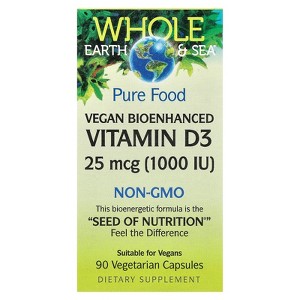 Natural Factors Whole Earth & Sea, Vegan Bioenhanced Vitamin D3, 25 mcg (1,000 IU), 90 Vegetarian Capsules - 1 of 4