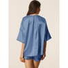 cheibear Women's Soft Satin Short Sleeve T-Shirt with Pockets and Shorts Pajama Sets 2 Pcs - 3 of 4