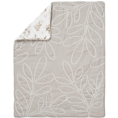 White and Beige Microfiber Botanical Leaf Toddler Comforter