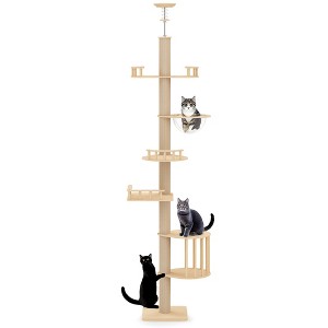 Heynemo Floor to Ceiling Cat Tree Tower with Acrylic Capsule, Adjustable Height, Sisal Scratching Posts, Multi-Level Design, Space-Saving Vertical - 1 of 4