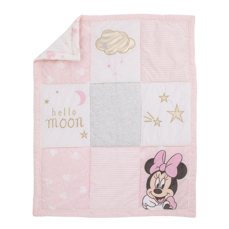 Disney Minnie Mouse Twinkle Twinkle Minnie Pink, White and Metallic Gold 3 Piece Crib Bedding Set, 2 of 7