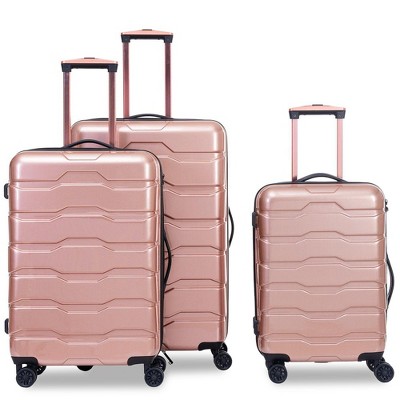 3 Piece Suitcase Set ABS+PC Hardside Luggage Set TSA Checked Large Luggage with Double Spinner Wheels Trave Luggage Set Pink