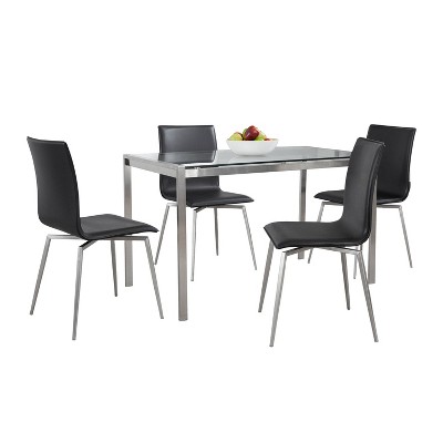 Black Glass and Faux Leather 5-Piece Dining Set