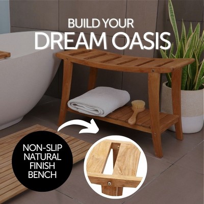 Nordic Teak 30" Asian Style Shower Bench with Shelf