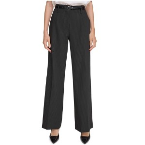 Calvin Klein Womens Pinstripe Wide Leg Belted Trousers Relaxed Casual Pants - 1 of 1