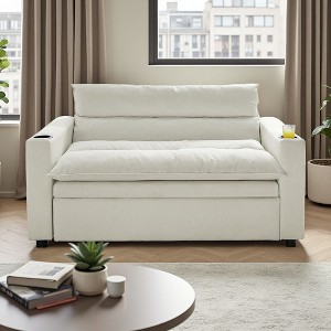 Velvet 3-in-1 Sleeper Sofa with Adjustable Backrest & Steel Frame - 1 of 4