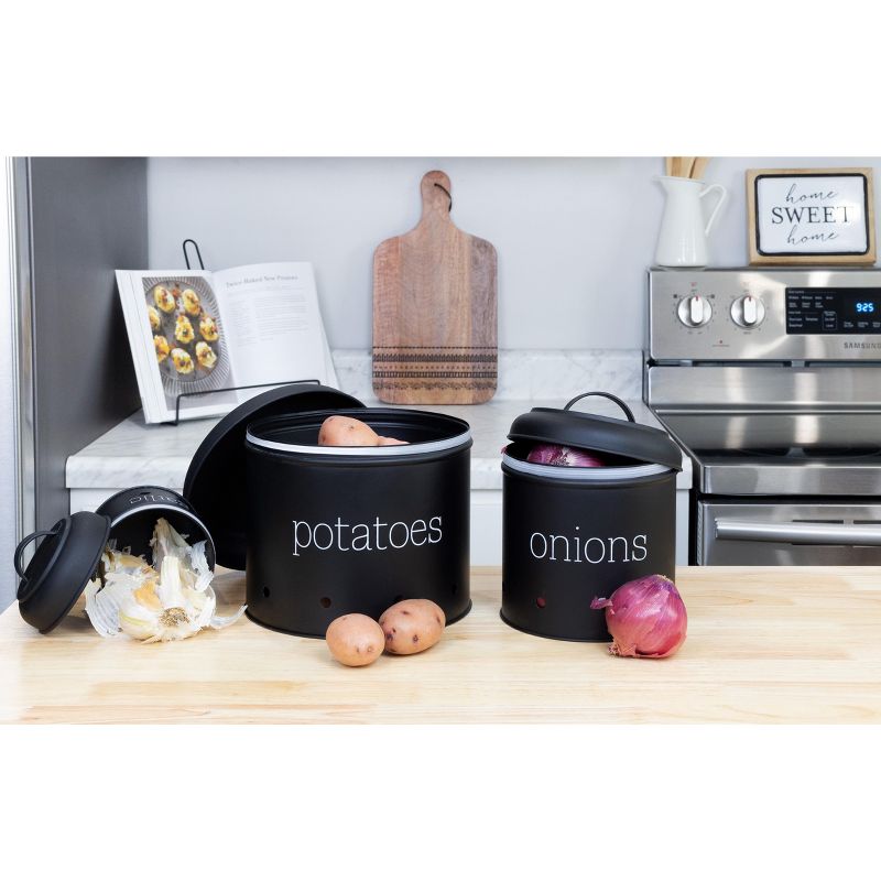 AuldHome Design Potatoes, Onions and Garlic Canister Set; Farmhouse Enamelware Vegetable Storage, 5 of 9
