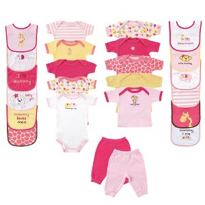 Luvable Friends Baby Girl Layette Gift Cube, Pink Safari, 0-3 Months - 1 of 4