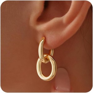 Gold Hoop Earrings for Women | 14K Gold Plated Dainty Link Dangle Hoops Simple Small Huggie Earrings | Trendy Gold Jewelry for Everyday - 1 of 4