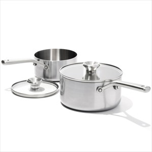 OXO 4pc Mira Tri-Ply Stainless Steel Saucepan Set Silver: Dishwasher-Safe Cookware, Includes 6 Qt & 3 Qt Saucepan with Lids - 1 of 4