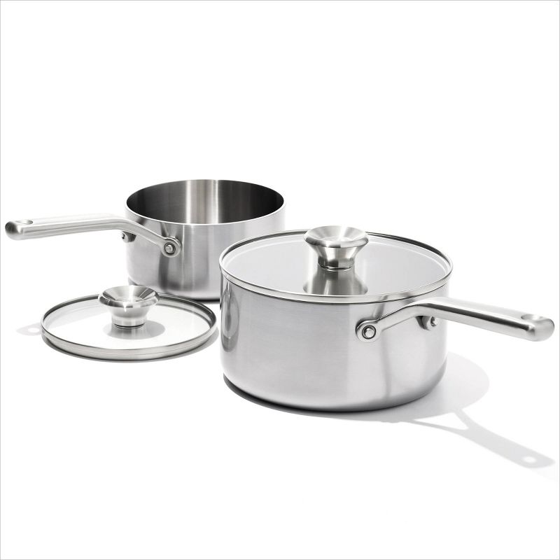OXO 4pc Mira Tri-Ply Stainless Steel Saucepan Set Silver, 1 of 6
