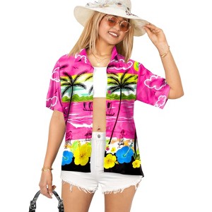 LA LEELA Hawaiian Shirts Womens Summer Beach Party Short Sleeve Vacation Tops Blouse Shirt Floral Colorful Blouses Dress for Women - 1 of 4