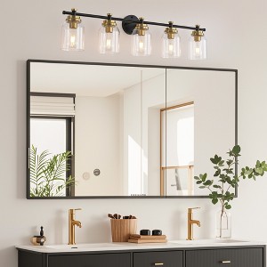 BAOURE 3-Light Brass Bathroom Vanity Light, 21.65" Vintage Vanity Light with Clear Glass Shades for Mirror, Living Room - 1 of 4